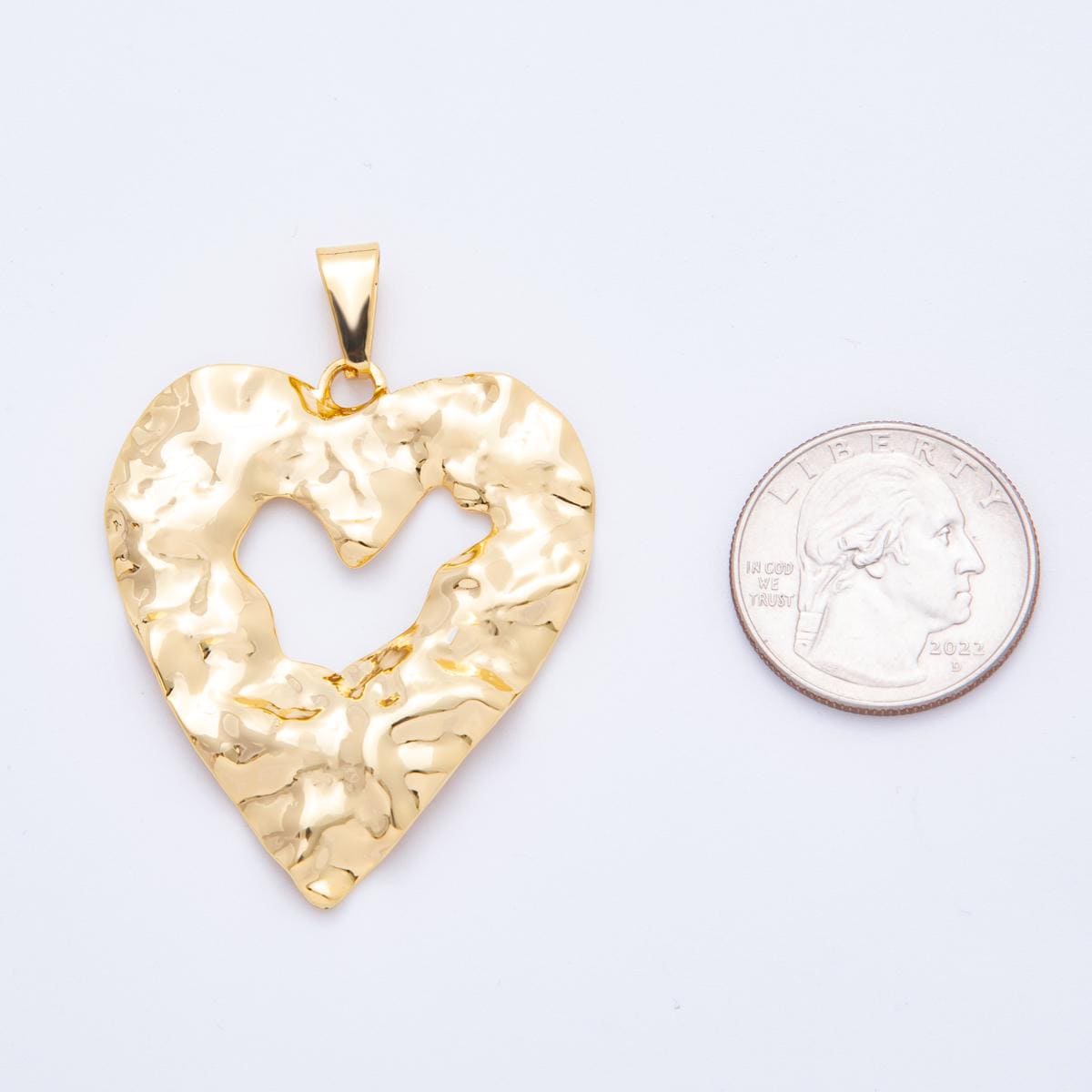 Gold Textured Heart Pendant – Modern Geometric Open Heart Charm for Necklace Jewelry Making J-653