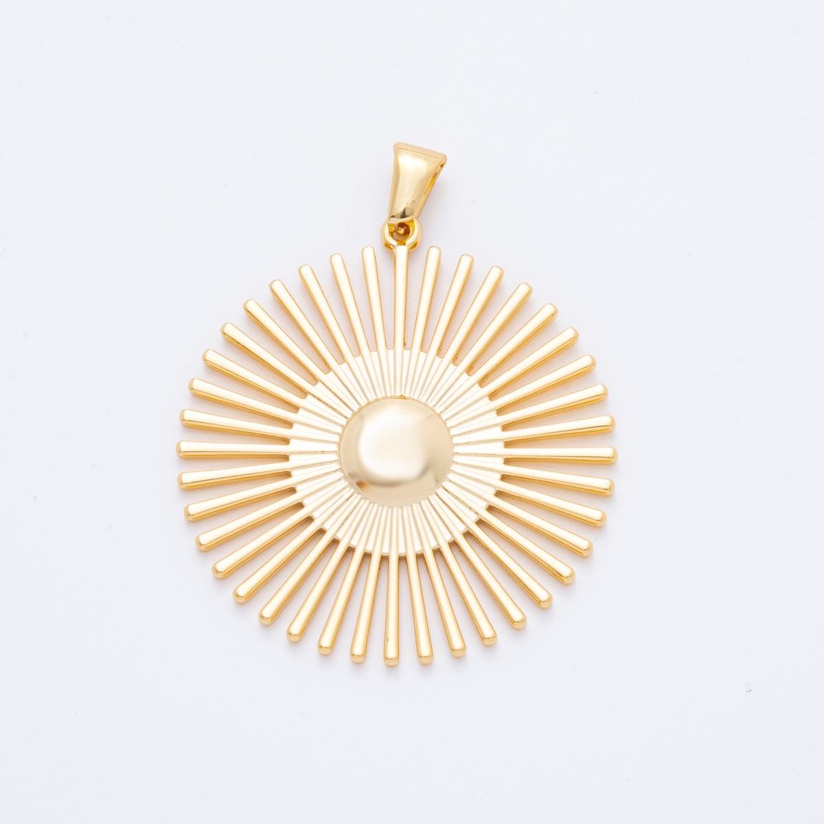 Gold Sunburst Pendant – Modern Geometric Sun Ray Charm for Celestial Necklace Jewelry Making J-656