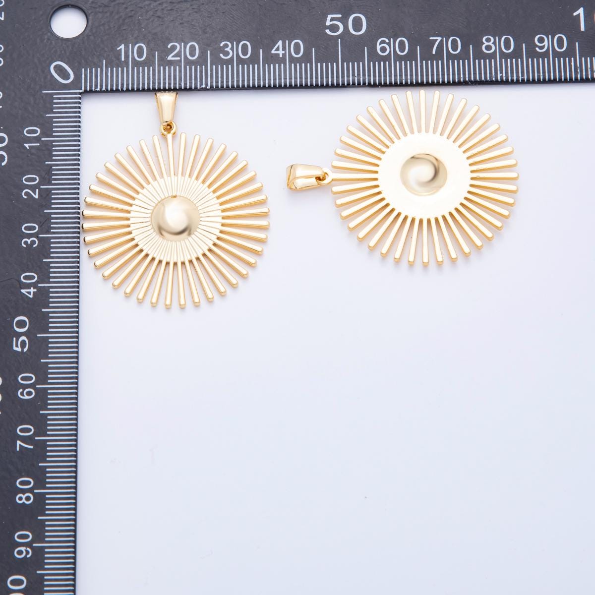 Gold Sunburst Pendant – Modern Geometric Sun Ray Charm for Celestial Necklace Jewelry Making J-656