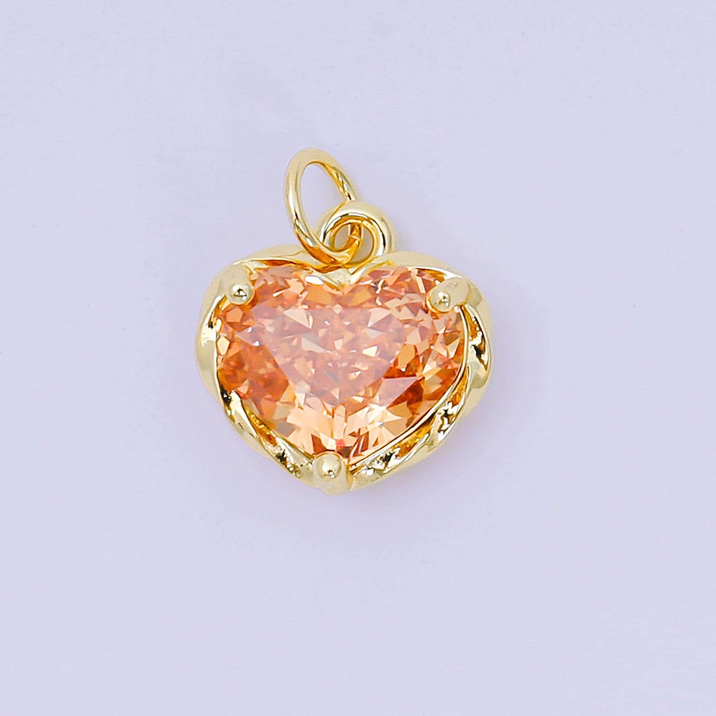 24K Gold Filled 16.9mm Heart-Shaped CZ Full of Heart Birthstone Charm | AC-1568 - AC-1574