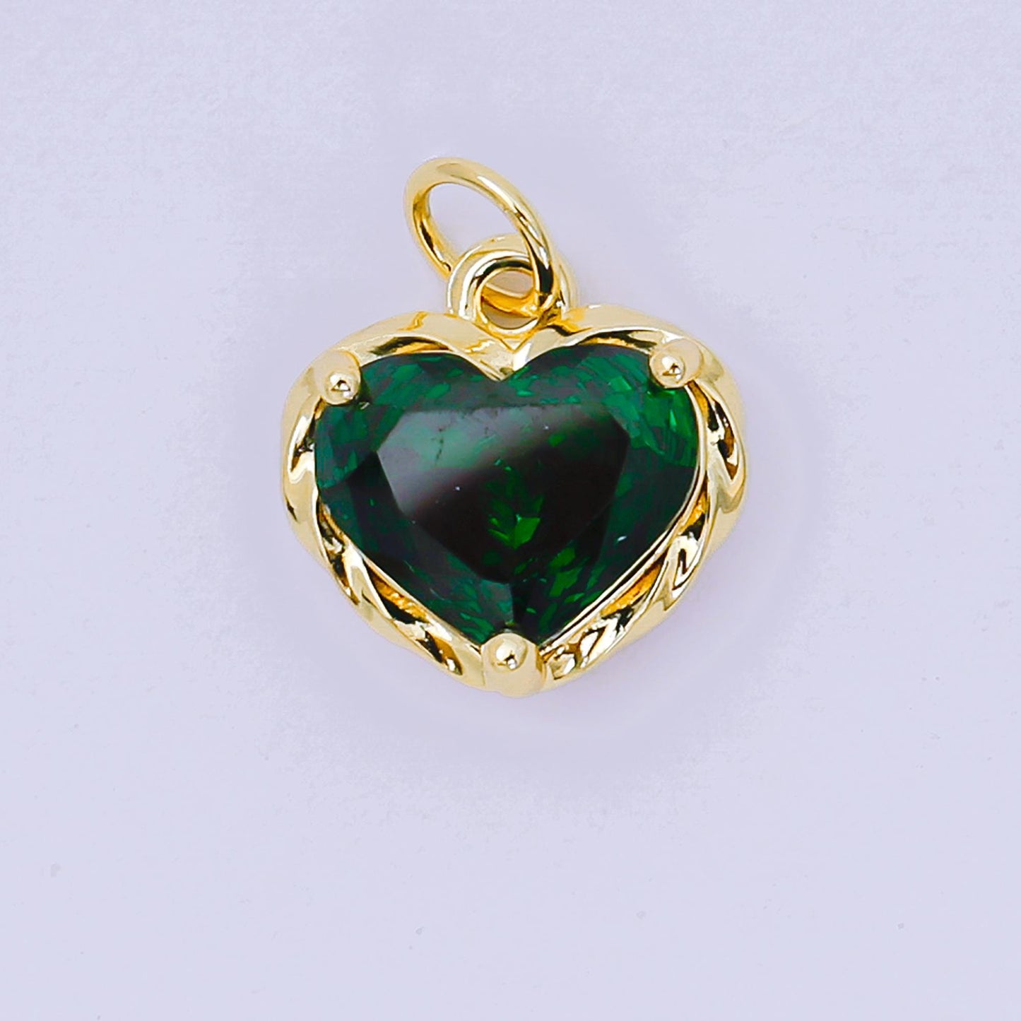 24K Gold Filled 16.9mm Heart-Shaped CZ Full of Heart Birthstone Charm | AC-1568 - AC-1574