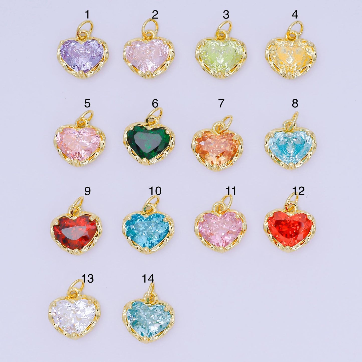 24K Gold Filled 16.9mm Heart-Shaped CZ Full of Heart Birthstone Charm | AC-1568 - AC-1574