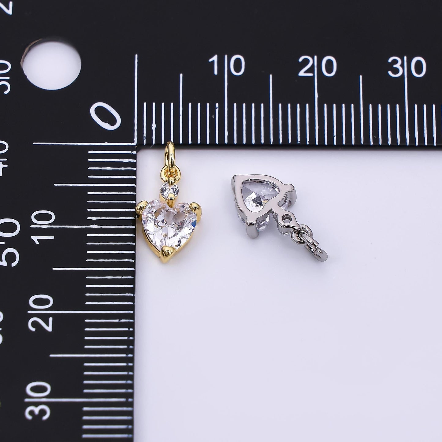 24K Gold Filled 12mm Clear CZ Heart Mini Charm in Gold & Silver | AC1599