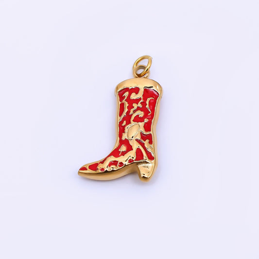 Stainless Steel 21mm Enamel Art Red Cowboy Boots Shoes Charm | J-328