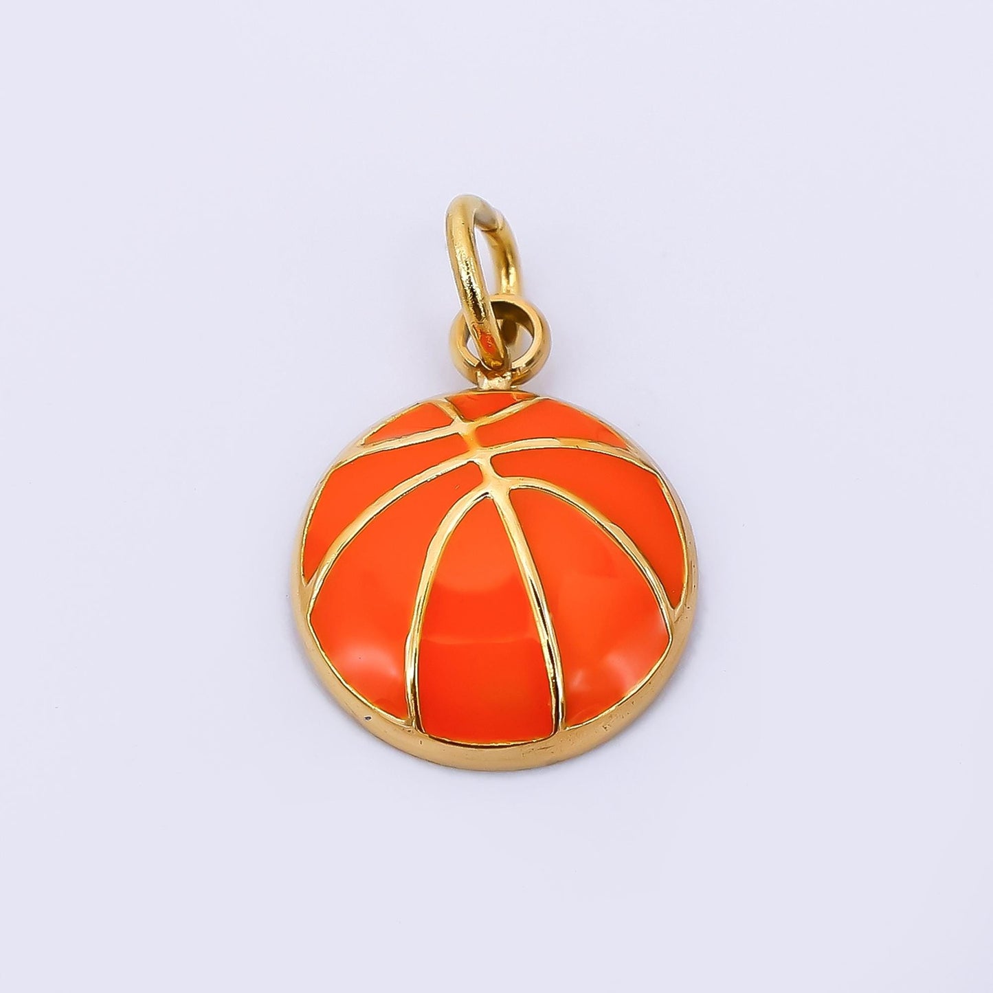 Stainless Steel 12mm Enamel Orange Basketball Sport Charm | J-332