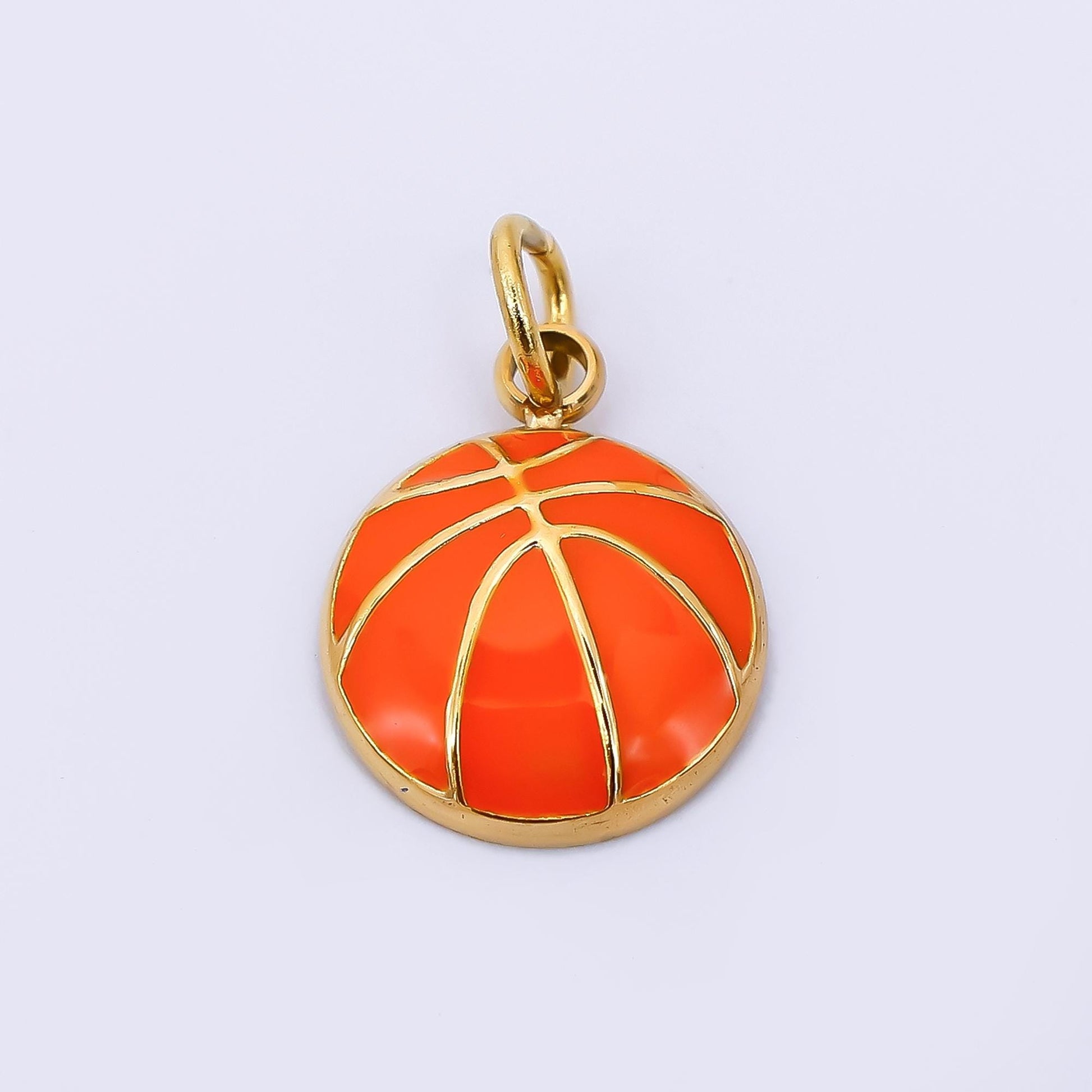 Stainless Steel 12mm Enamel Orange Basketball Sport Charm | J-332