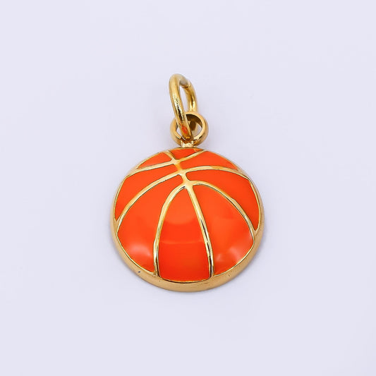 Stainless Steel 12mm Enamel Orange Basketball Sport Charm | J-332