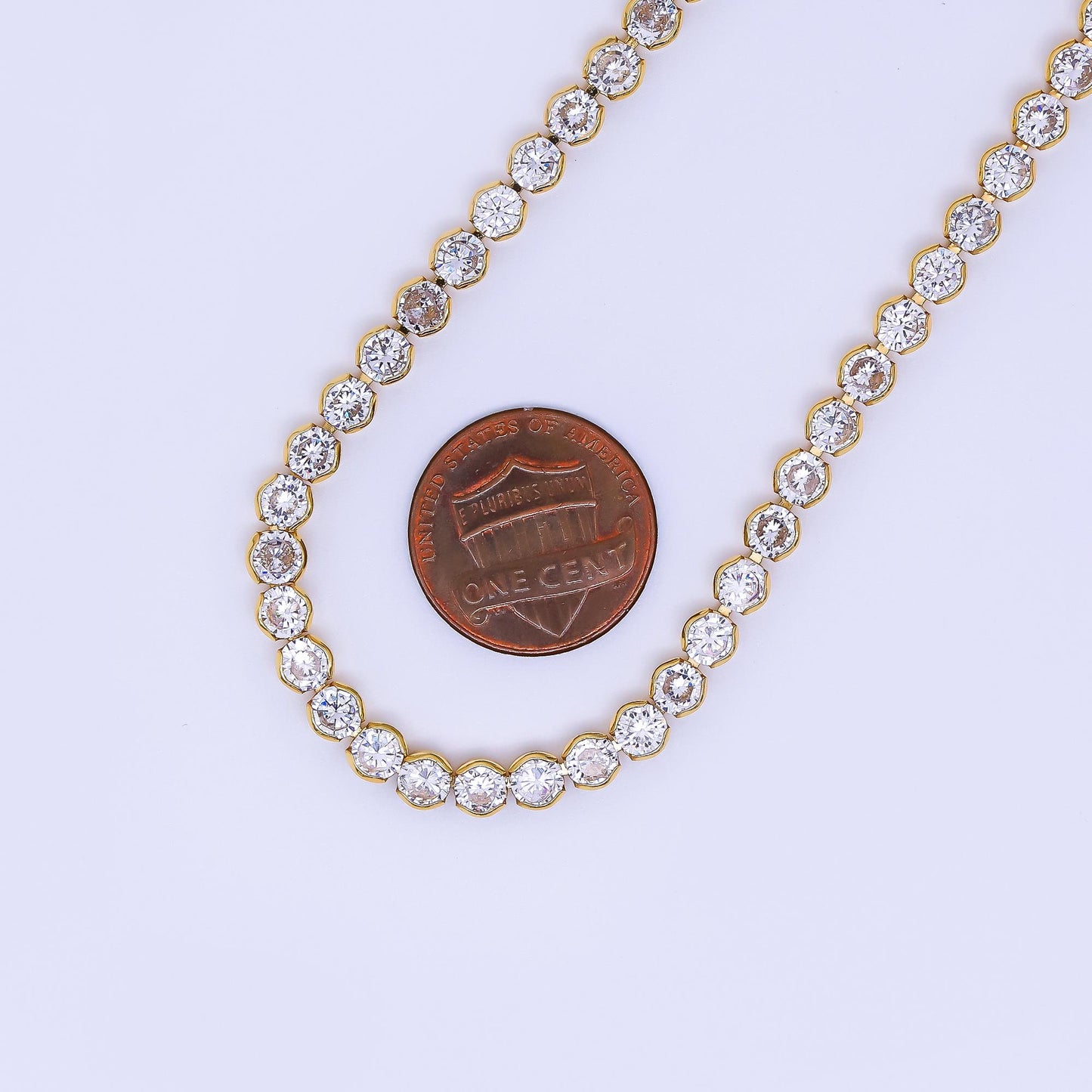 24K Gold Filled Round Clear CZ Bezel Tennis 18 Inch Necklace | WA-3406