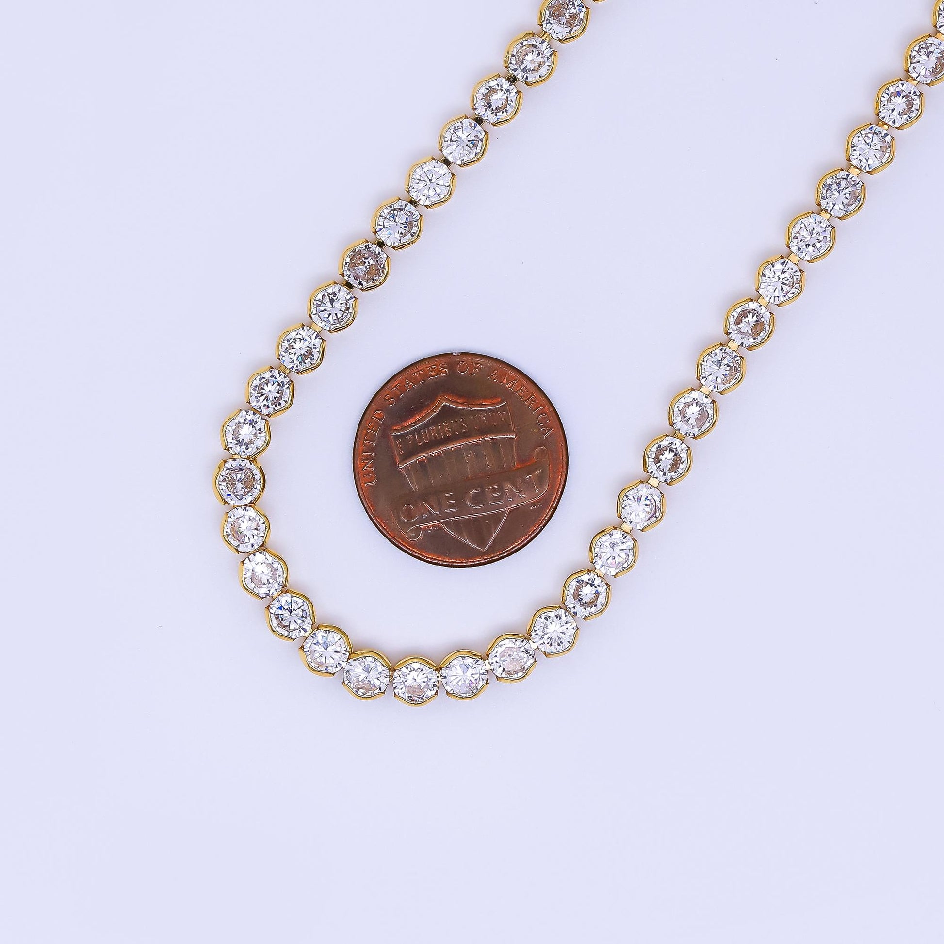 24K Gold Filled Round Clear CZ Bezel Tennis 18 Inch Necklace | WA-3406
