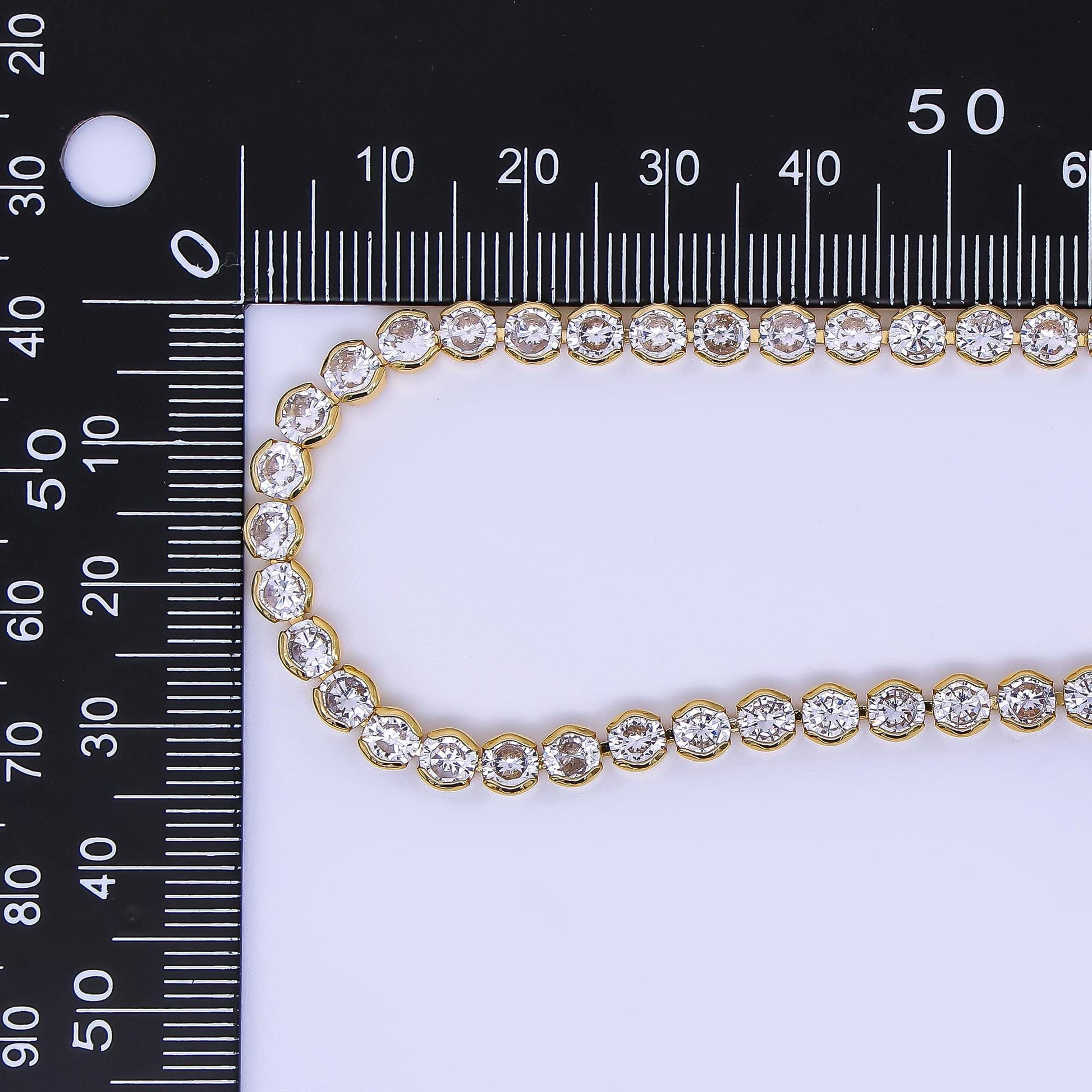 24K Gold Filled Round Clear CZ Bezel Tennis 18 Inch Necklace | WA-3406