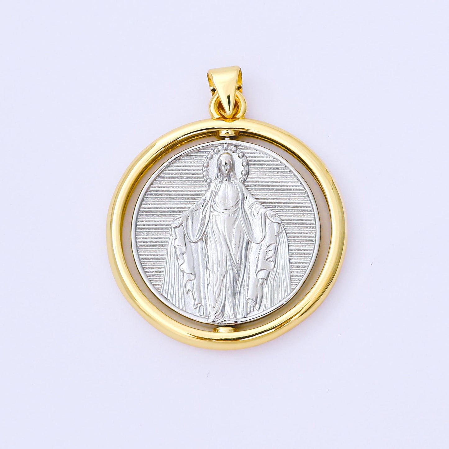 24K Gold Filled 28mm Virgin Mary Lady of Guadalupe Mixed Metal Medallion Pendant | AA1565