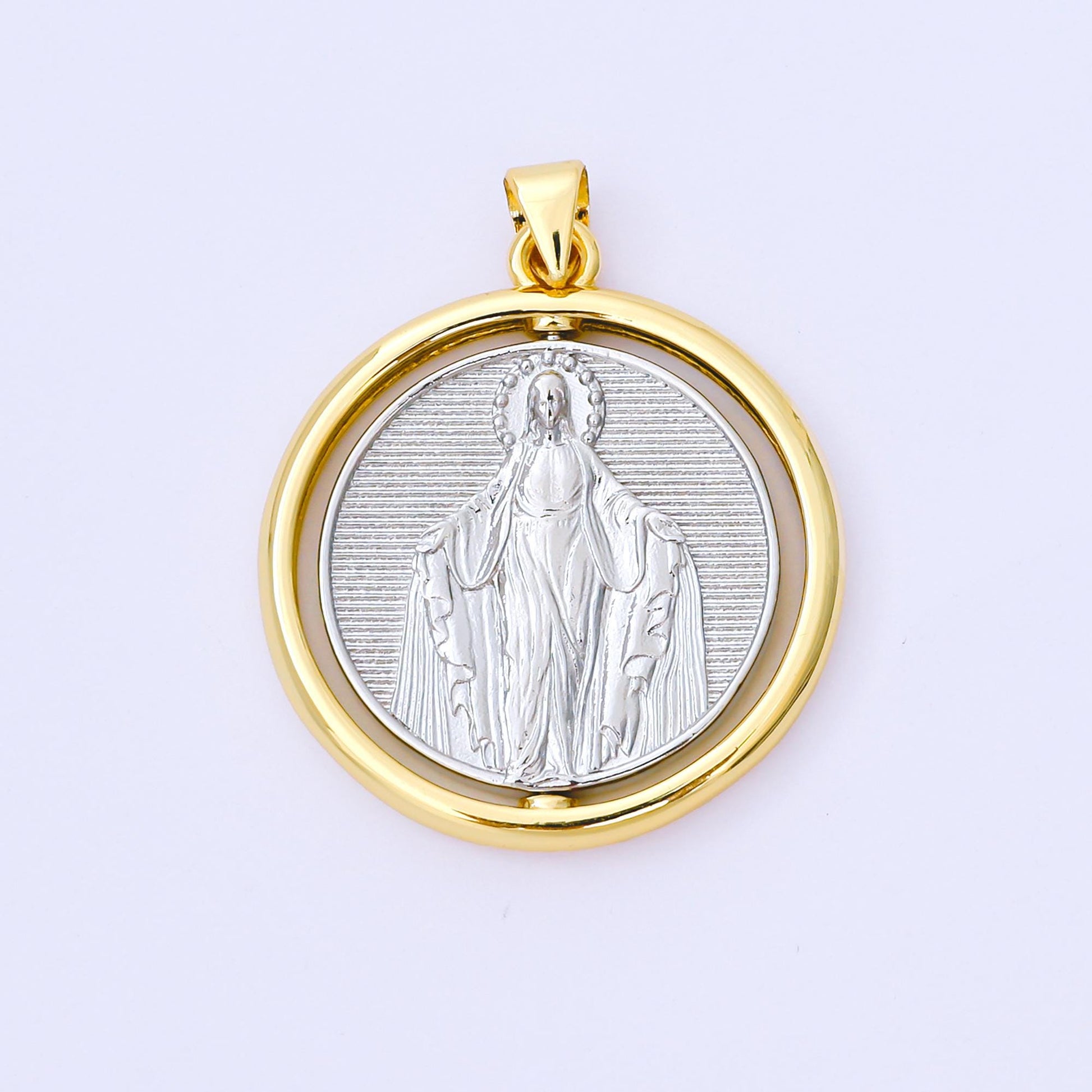 24K Gold Filled 28mm Virgin Mary Lady of Guadalupe Mixed Metal Medallion Pendant | AA1565