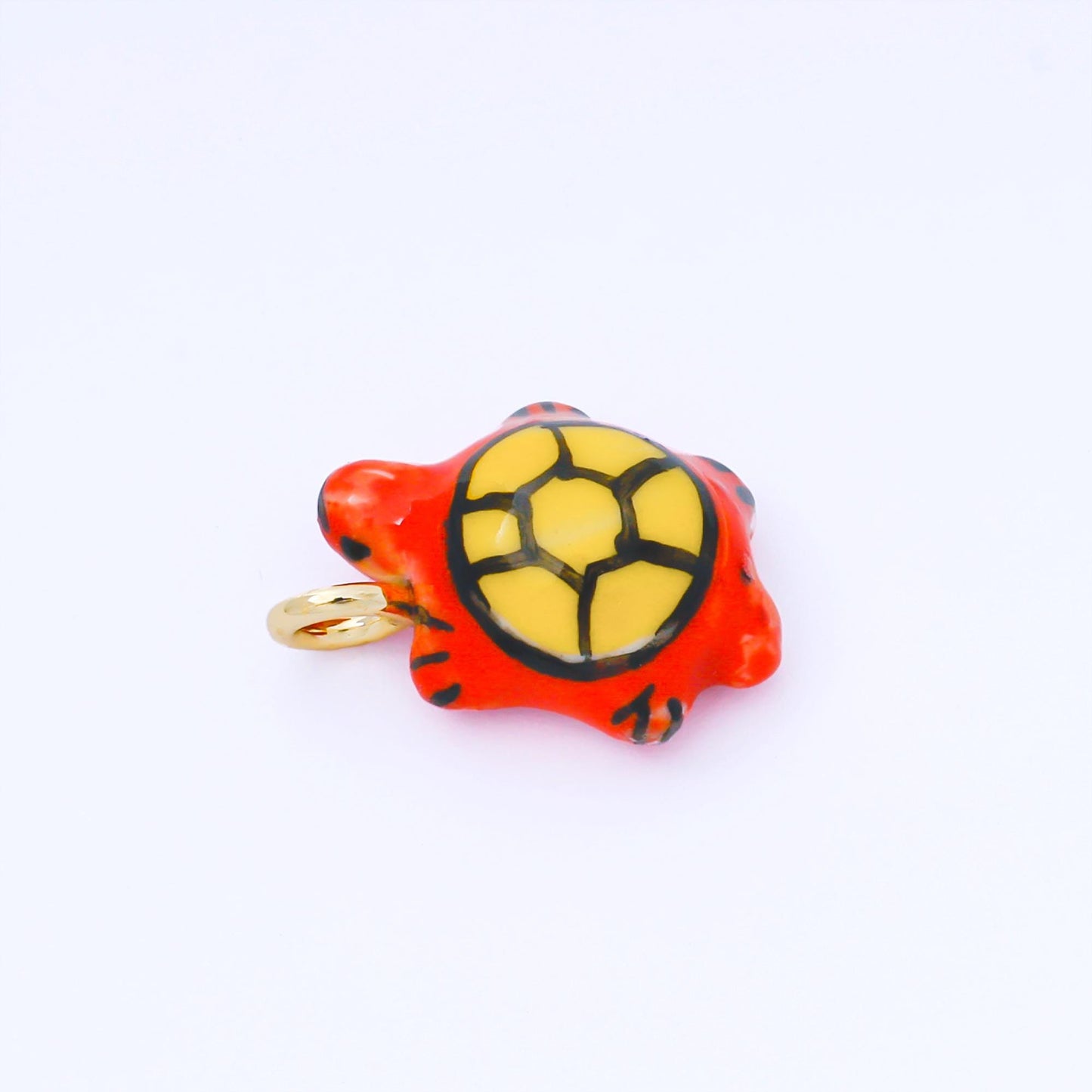 24K Gold Filled Turtle Charm Under The Sea Animal Ceramic Drop Pendant | AF-1522