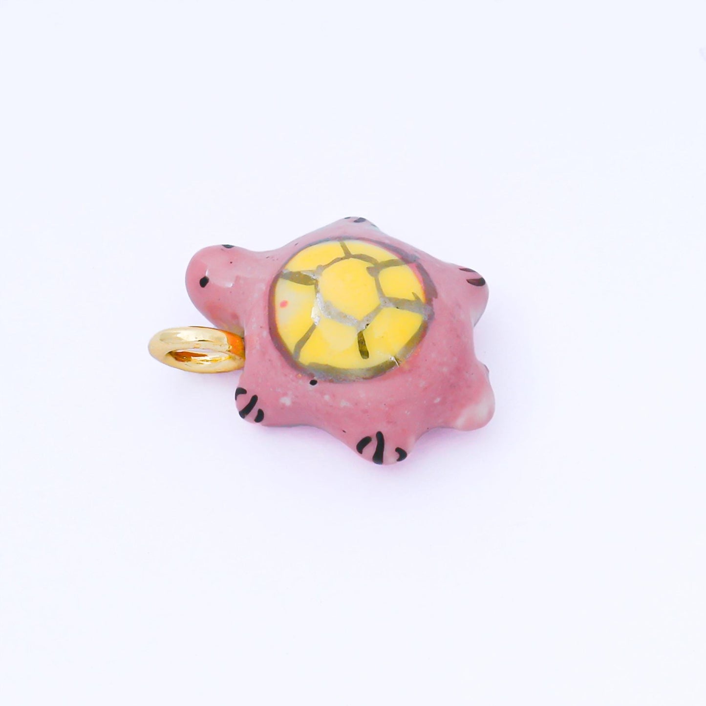 24K Gold Filled Turtle Charm Under The Sea Animal Ceramic Drop Pendant | AF-1522