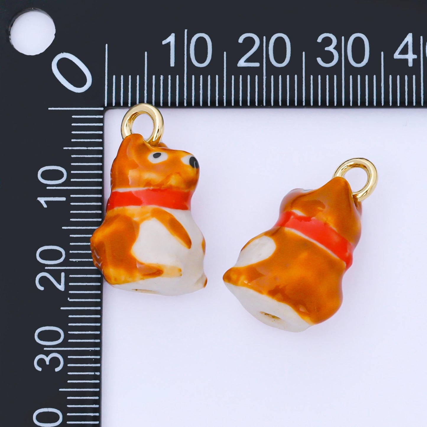 24K Gold Filled 21mm Handmade Ceramic Corgi Dog Animals Charm | AF1521