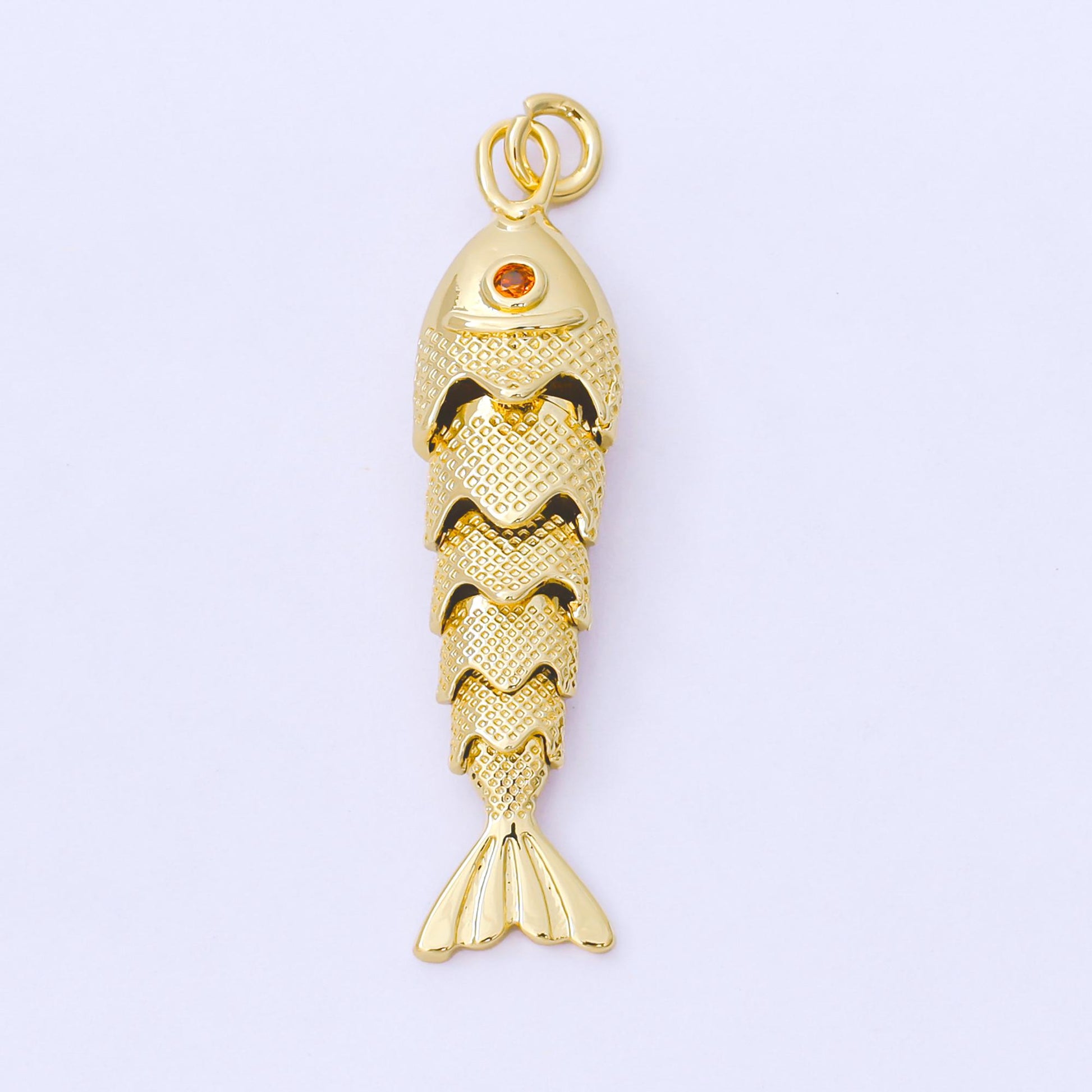 3D 24k gold filled Articulated Fish Pendant Movable Tail Design Vintage Style Charm Sardines Fish Animal Sea Life Inspired Jewelry AF-1526