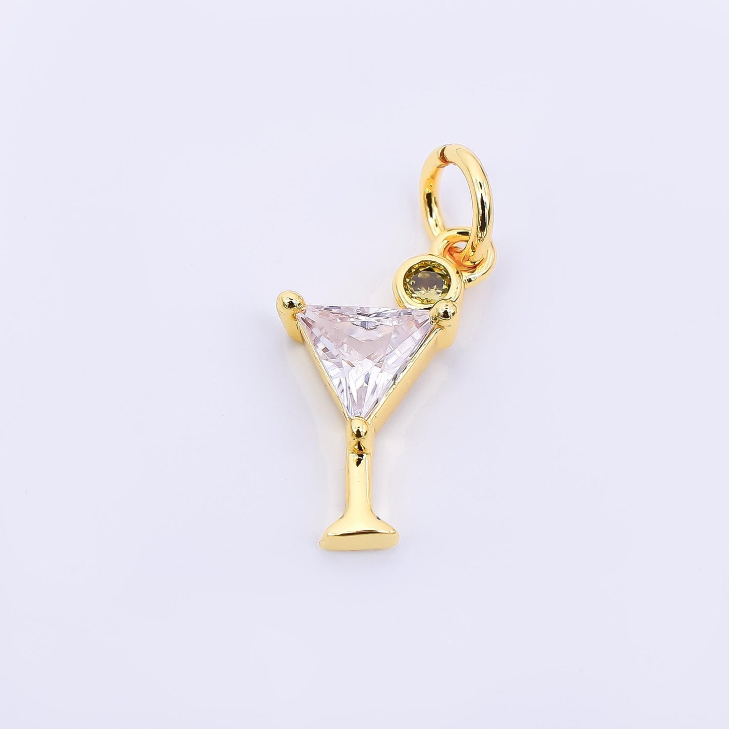 24K Gold Filled 14mm Clear CZ Olive Martini Cocktail Alcohol Charm | AF-525