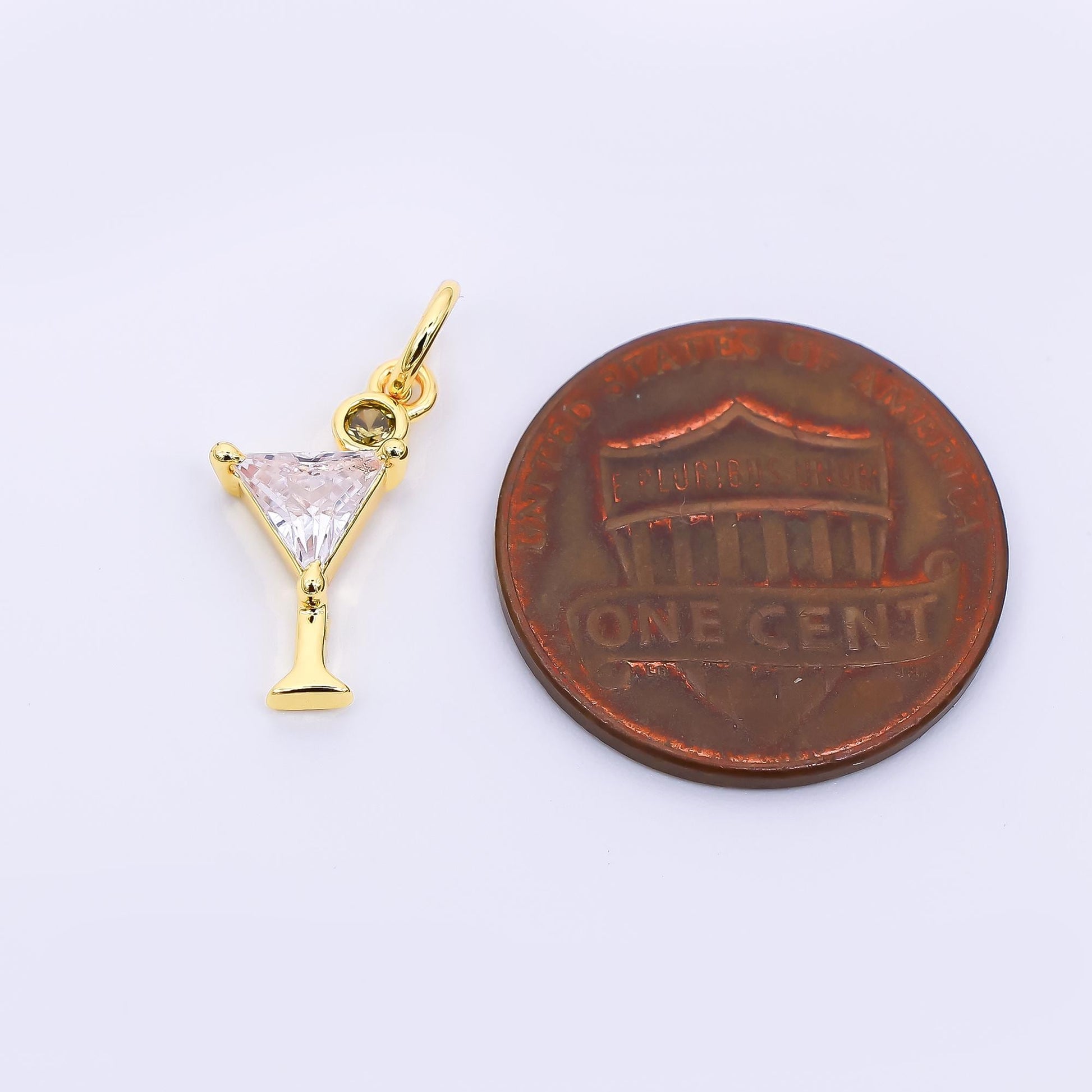 24K Gold Filled 14mm Clear CZ Olive Martini Cocktail Alcohol Charm | AF-525