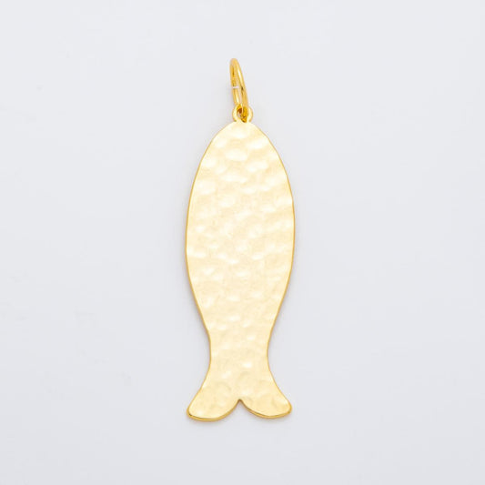 Long Flat Fish Pendant for Cord Necklace Fish Charm Under the Sea Ocean Life 18k Gold Filled Jewelry Supply N-1384