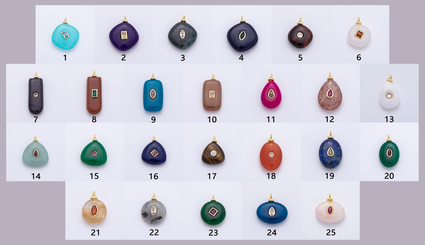 18K Gold Filled Natural Stone Pendant Mix Shape Gemstone Charm Bracelet Necklace for DIY Jewelry Making Supply Birthstone Jewelry AF-1316