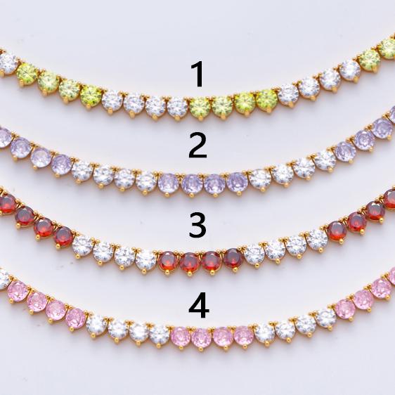 18K Gold Filled Round Multi Color CZ Tennis Necklace 16.5 Inch for Party Layering Necklace | WA-2037