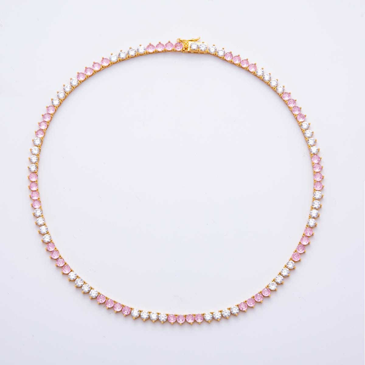 18K Gold Filled Round Multi Color CZ Tennis Necklace 16.5 Inch for Party Layering Necklace | WA-2037