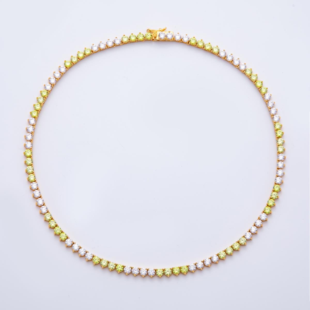 18K Gold Filled Round Multi Color CZ Tennis Necklace 16.5 Inch for Party Layering Necklace | WA-2037