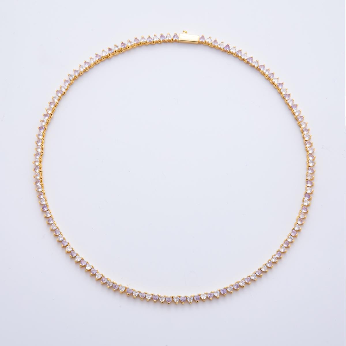 18K Gold Filled Heart Multi Color CZ Tennis Necklace 16.5 Inch Choker Short Necklace for Party Layering Necklace | WA-2037