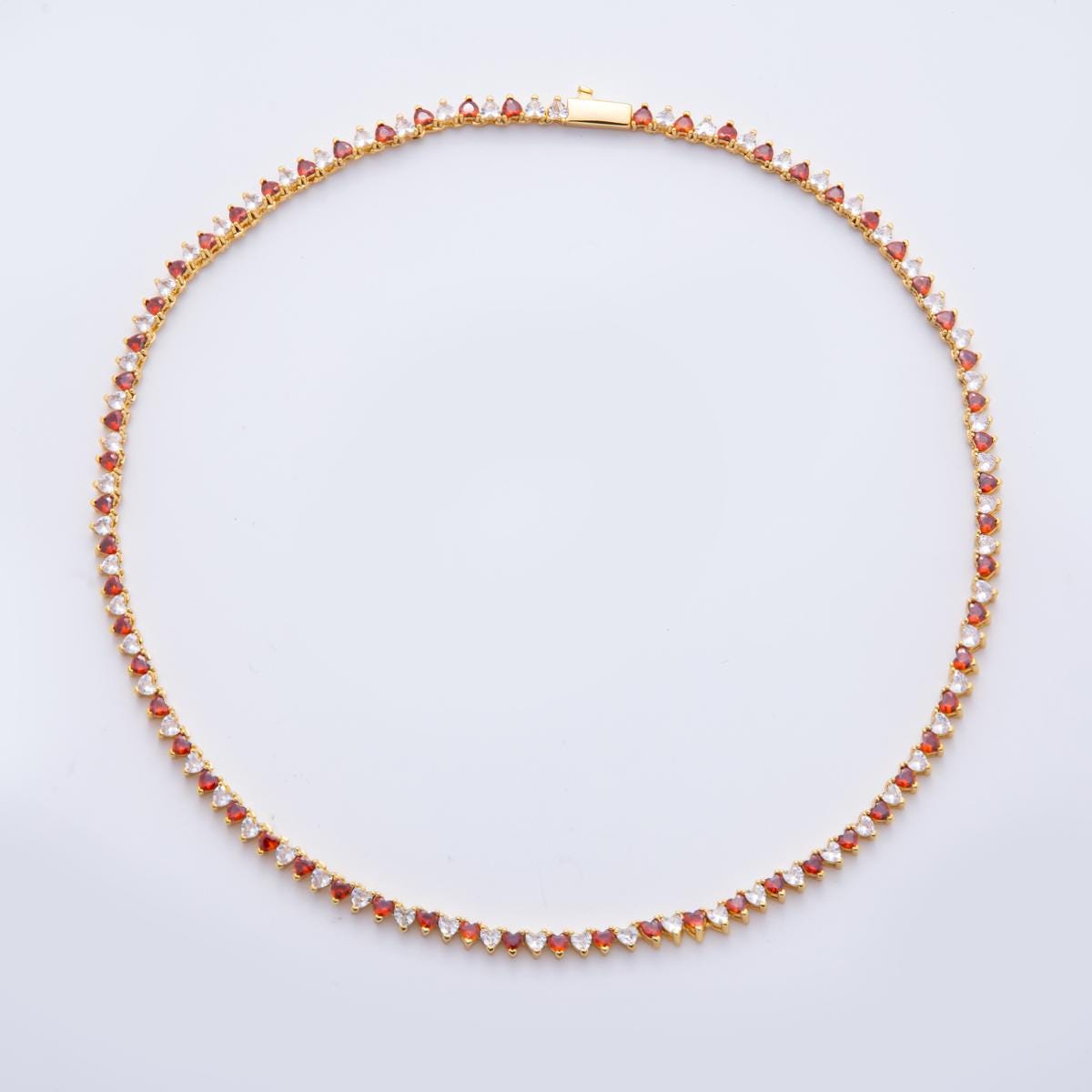 18K Gold Filled Heart Multi Color CZ Tennis Necklace 16.5 Inch Choker Short Necklace for Party Layering Necklace | WA-2037
