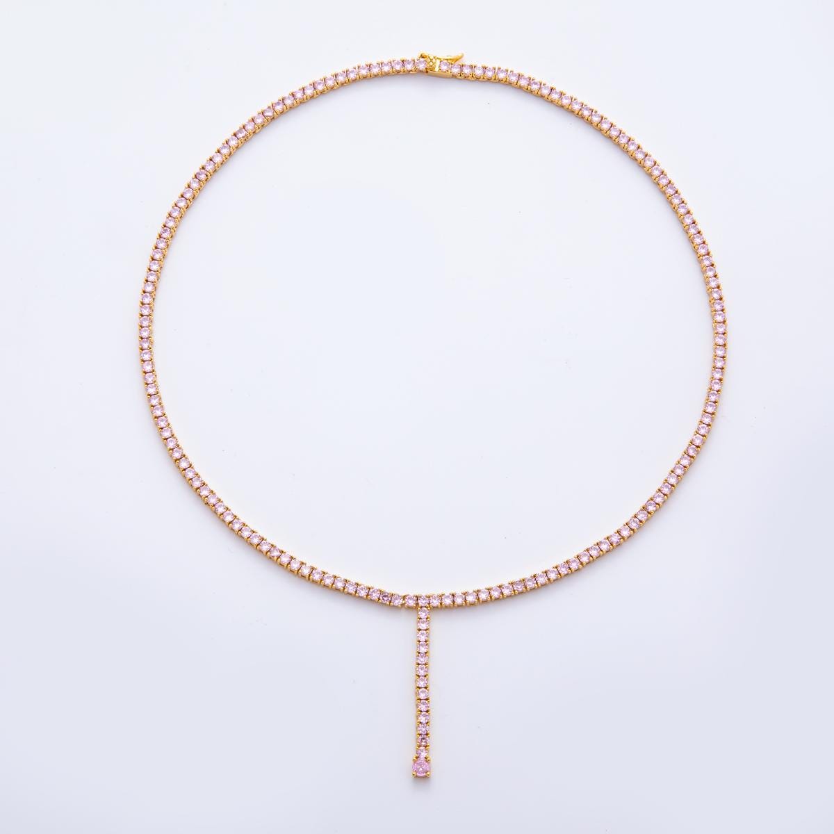 18K Gold Filled Lariat Color CZ Tennis Necklace 16 Inch Choker Short Necklace for Party Layering Necklace | WA-2241