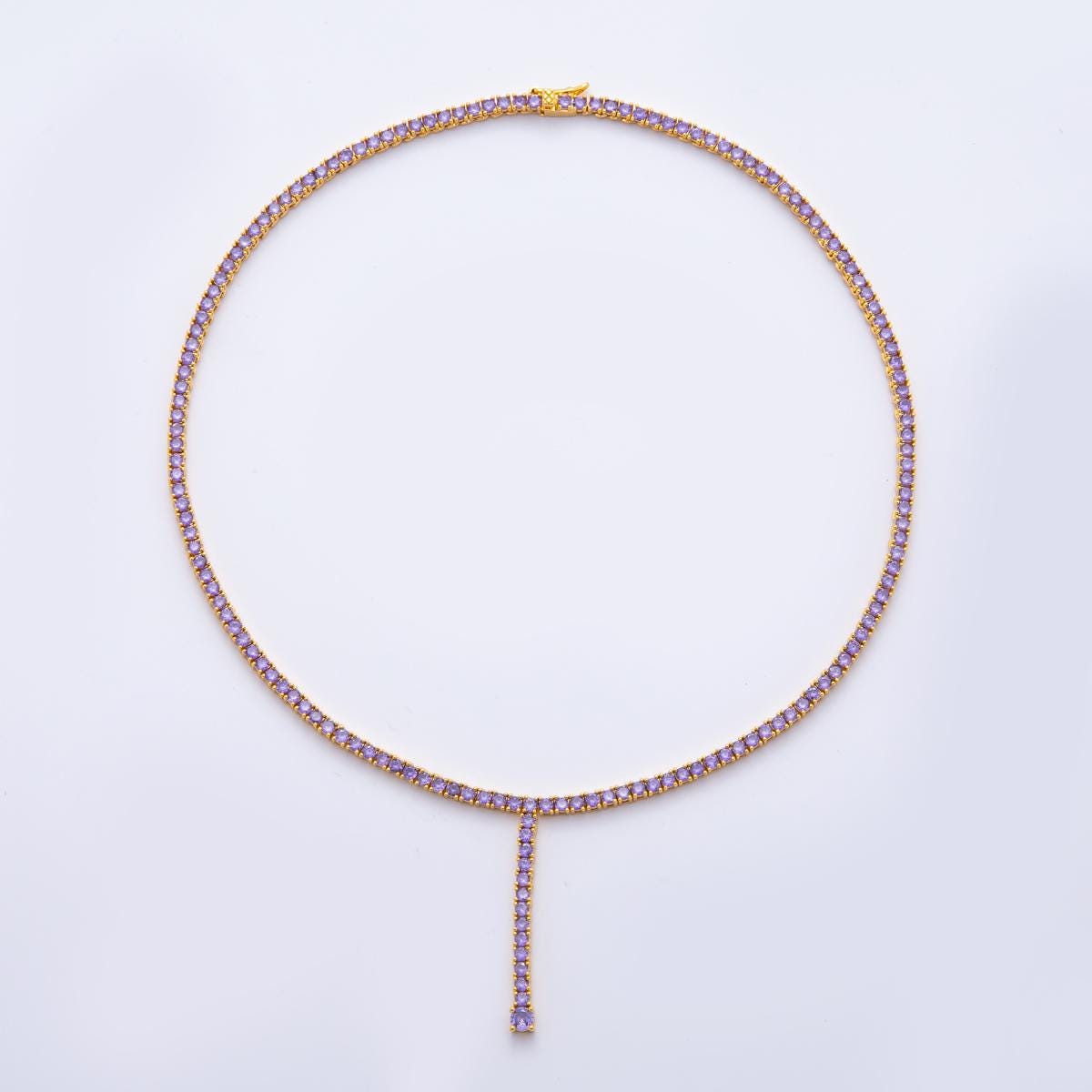 18K Gold Filled Lariat Color CZ Tennis Necklace 16 Inch Choker Short Necklace for Party Layering Necklace | WA-2241