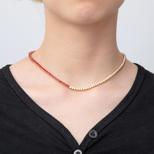18K Gold Filled Round Multi Color CZ Tennis Necklace 16.5 Inch for Party Layering Necklace | WA-3266