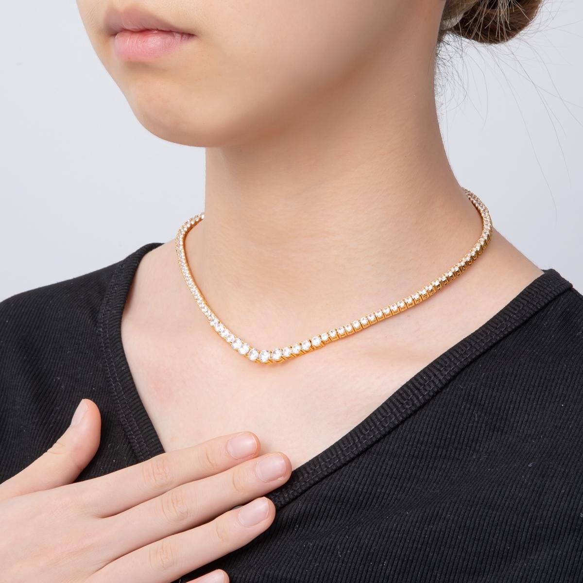 Dainty Unique Classic Tennis Necklace Gold 16.5 inch Layer Necklace Simulated Diamond CZ Necklace wa-3269
