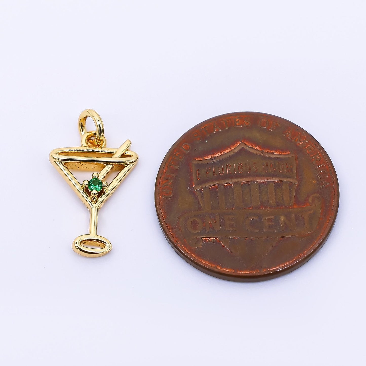 24K Gold Filled 14mm Green Round CZ Martini Glass Alcoholic Drink Charm | AF-524