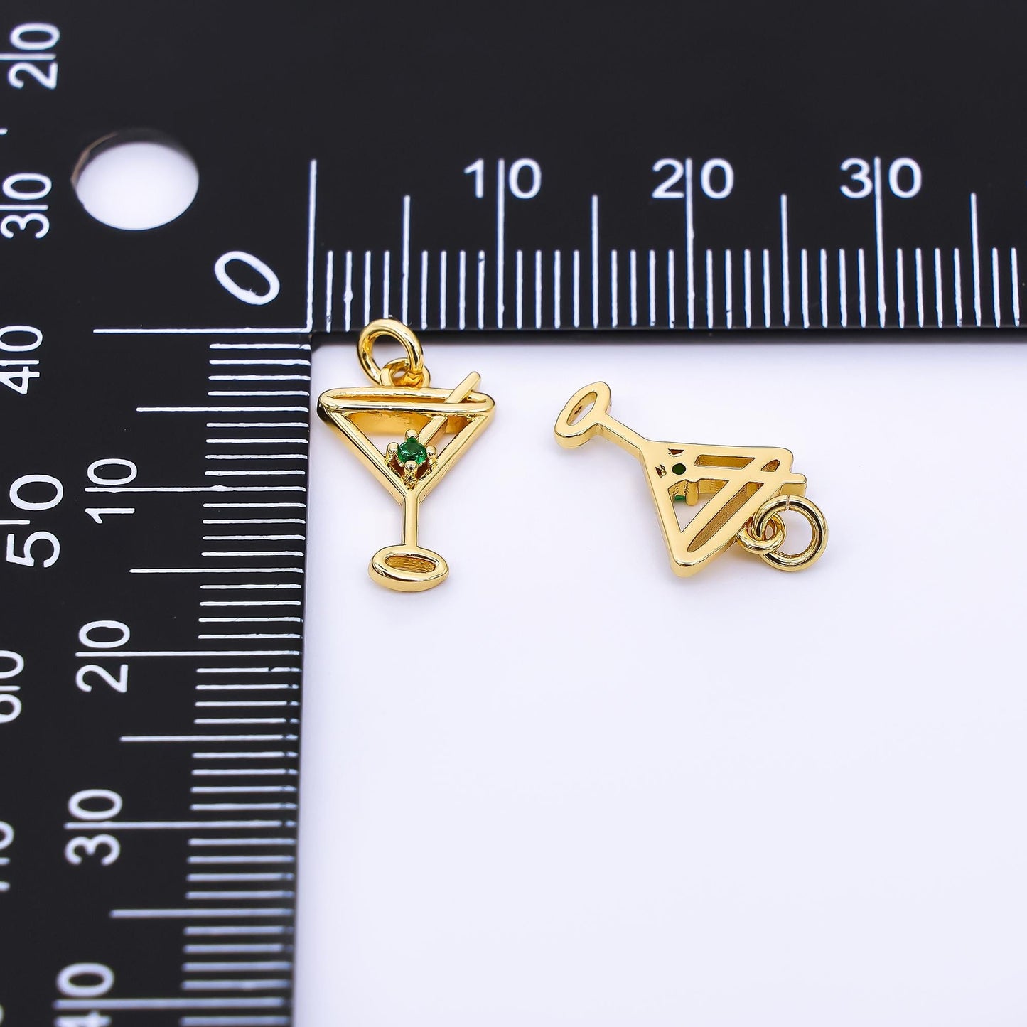 24K Gold Filled 14mm Green Round CZ Martini Glass Alcoholic Drink Charm | AF-524