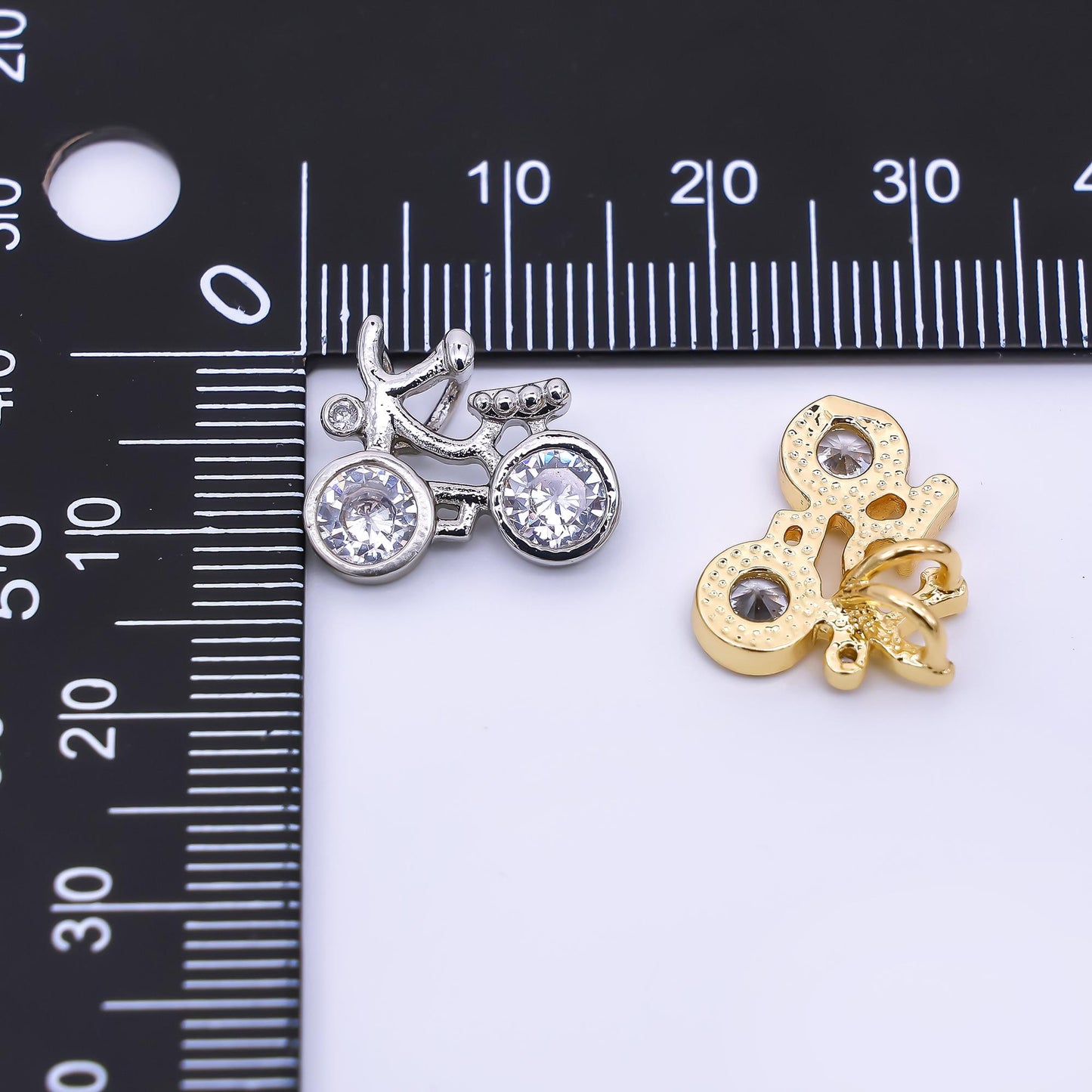24K Gold Filled 13mm Round Clear CZ Bike Bicycle Pendant in Gold & Silver | AA-1608