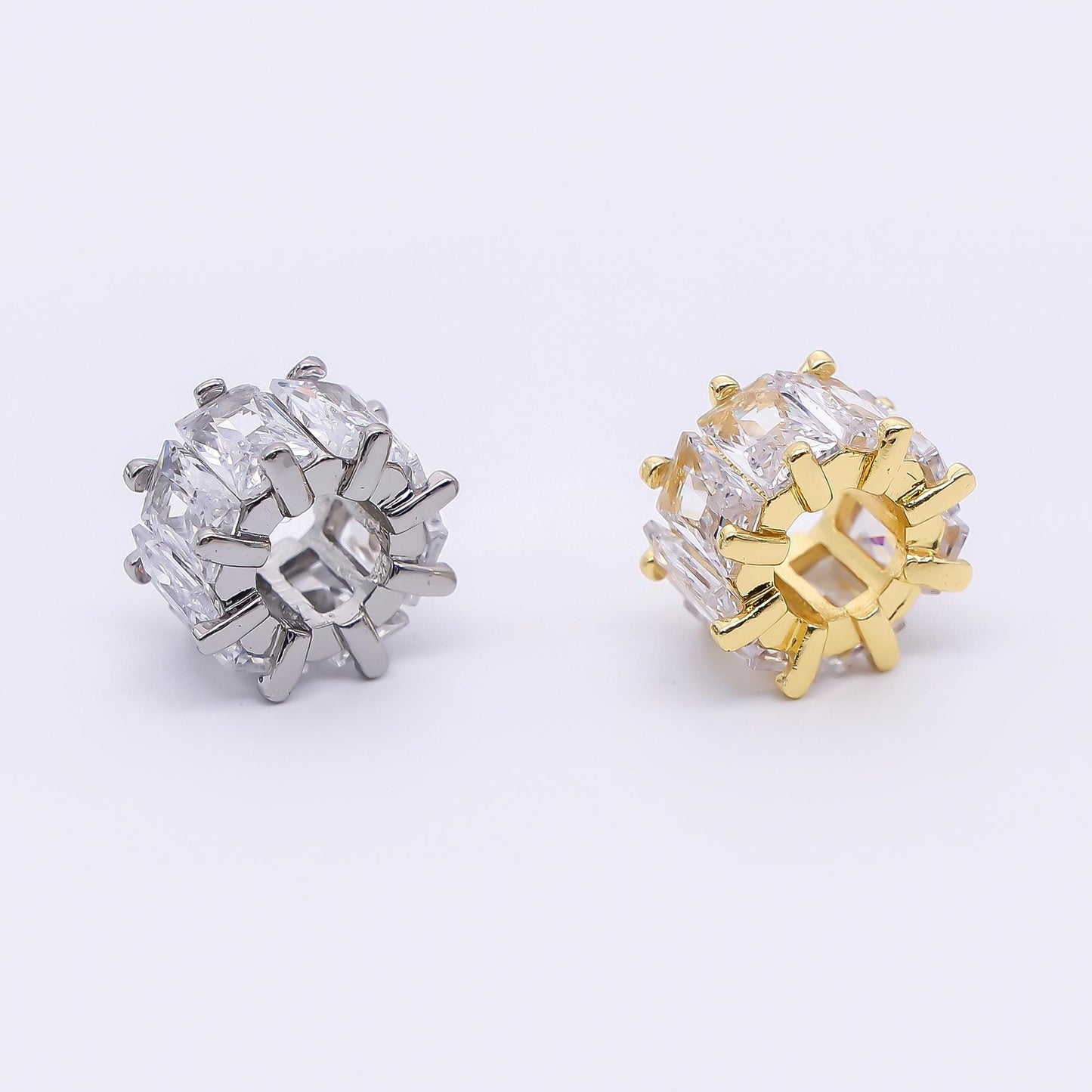 24K Gold Filled Rectangular CZ Tube-Rondelle Hole Bead Spacer | B-050