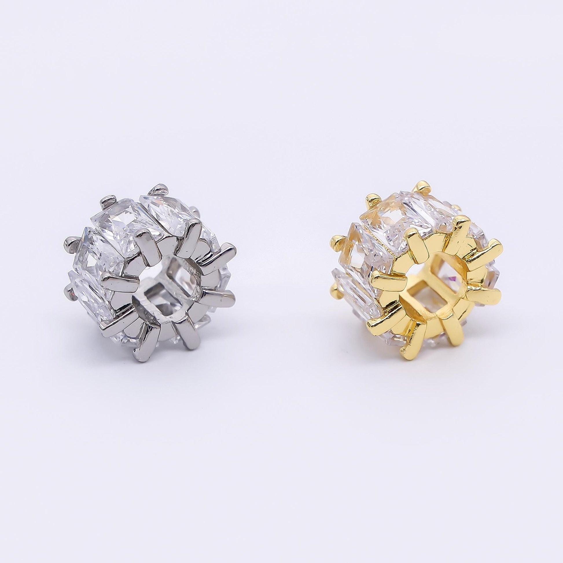 24K Gold Filled Rectangular CZ Tube-Rondelle Hole Bead Spacer | B-050