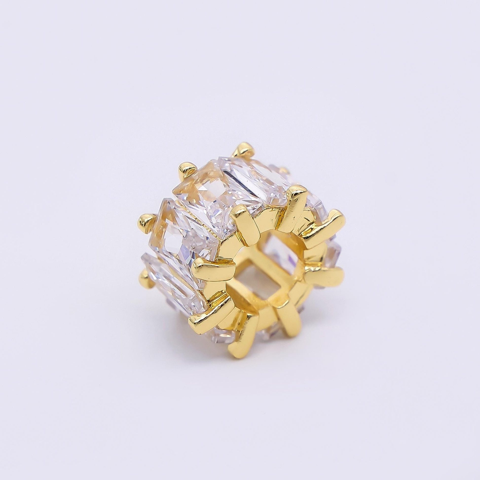 24K Gold Filled Rectangular CZ Tube-Rondelle Hole Bead Spacer | B-050