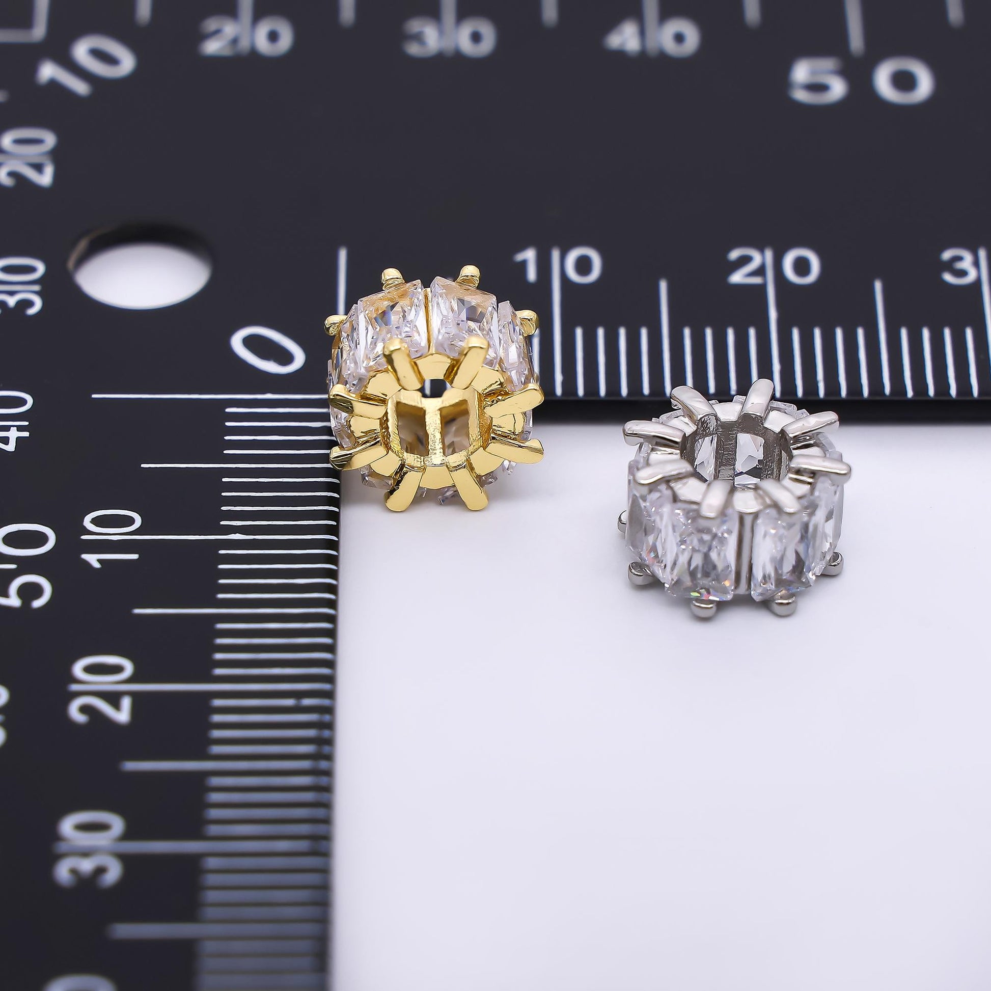 24K Gold Filled Rectangular CZ Tube-Rondelle Hole Bead Spacer | B-050