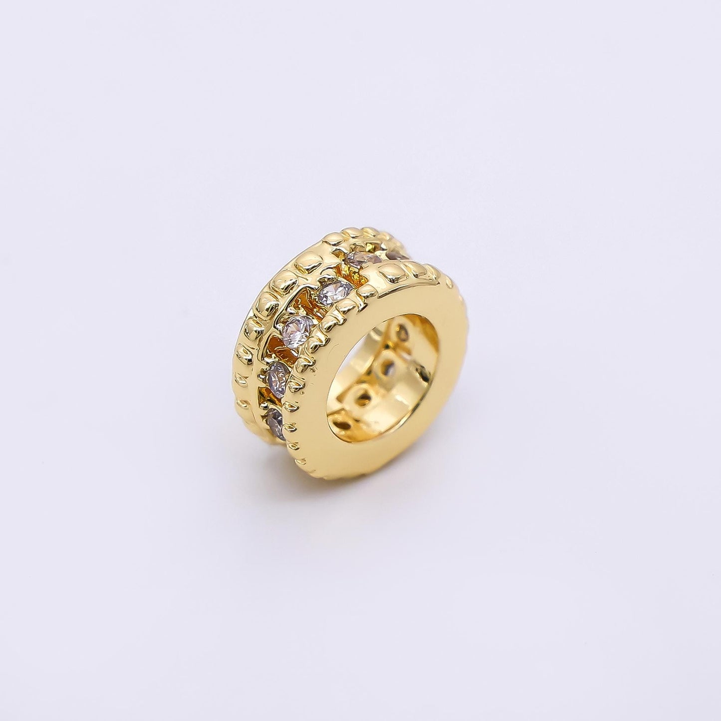 24K Gold Filled Micro Paved CZ Car Tires-Rondelle Hole Bead Spacer | B-069