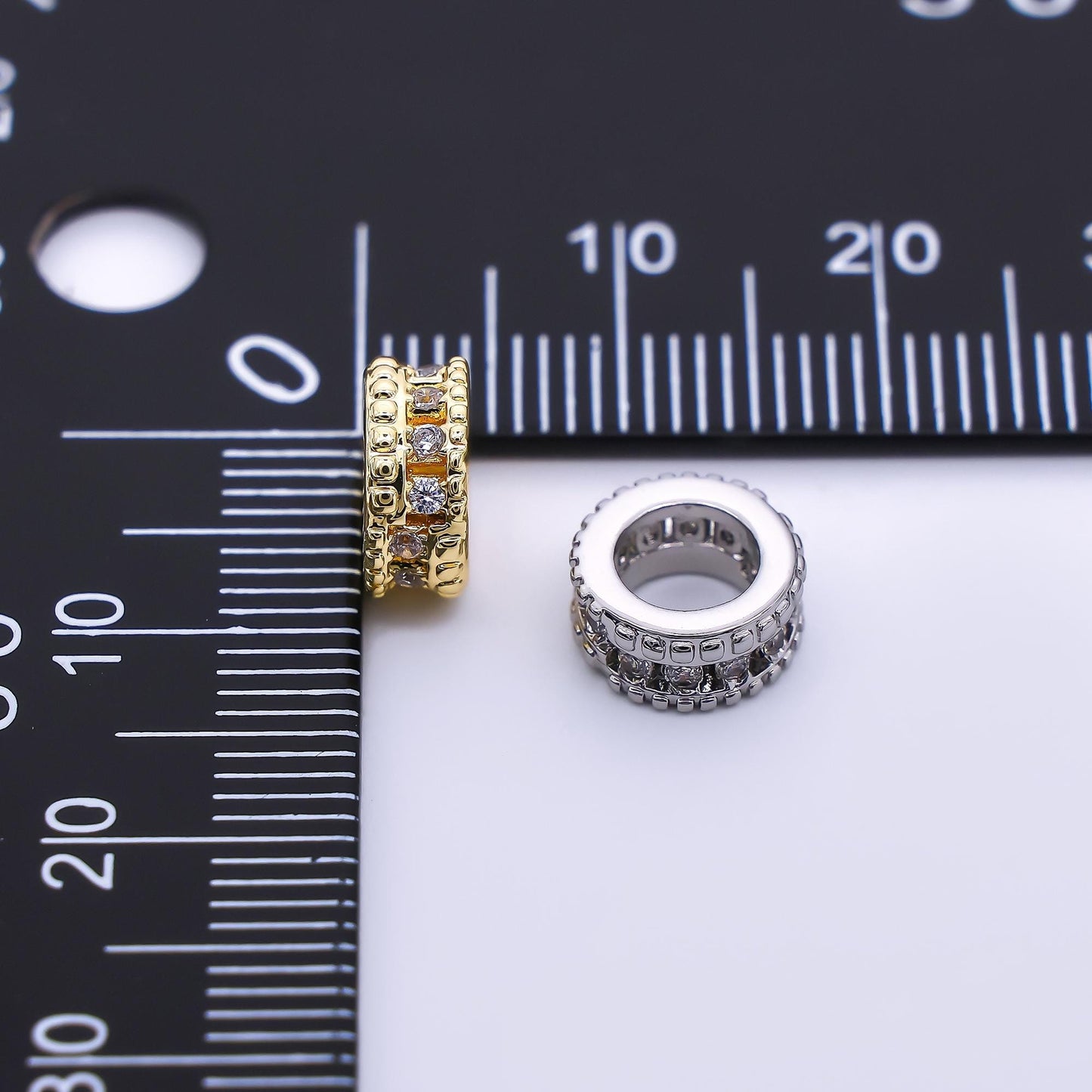 24K Gold Filled Micro Paved CZ Car Tires-Rondelle Hole Bead Spacer | B-069
