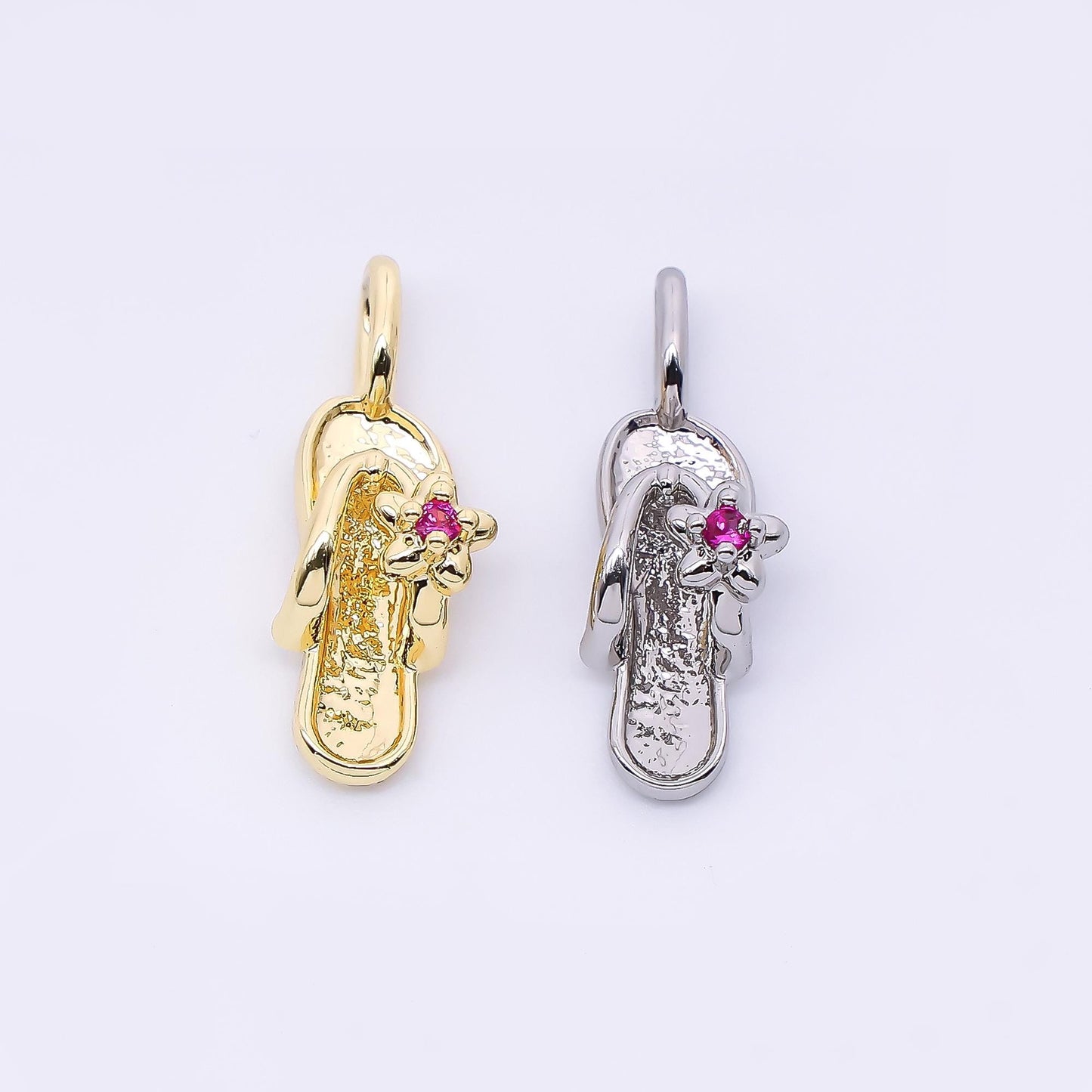 24K Gold Filled 14mm Fuchsia Flower CZ Sandals Pendant in Gold & Silver | AH-528