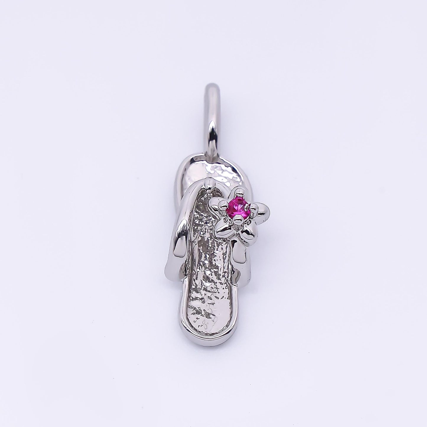 24K Gold Filled 14mm Fuchsia Flower CZ Sandals Pendant in Gold & Silver | AH-528