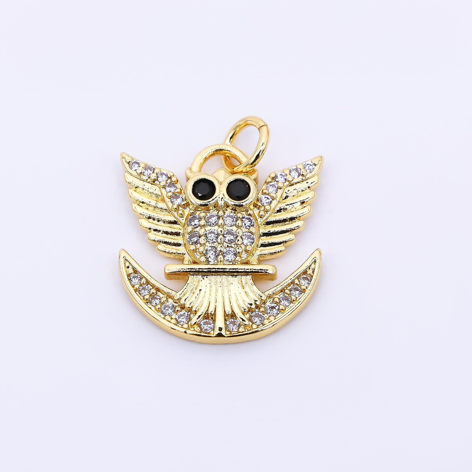 24K Gold Filled 17mm Micro Paved & Black CZ Night Owl Charm | AF-538