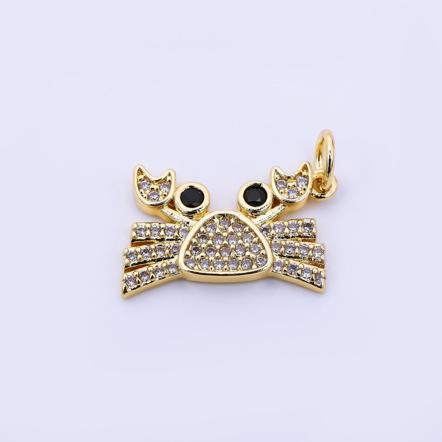 24K Gold Filled 11mm Micro Paved & Black Round CZ Sea Crab Dainty Charm | AF-539