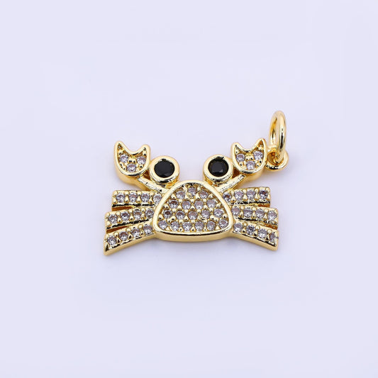 24K Gold Filled 11mm Micro Paved & Black Round CZ Sea Crab Dainty Charm | AF-539