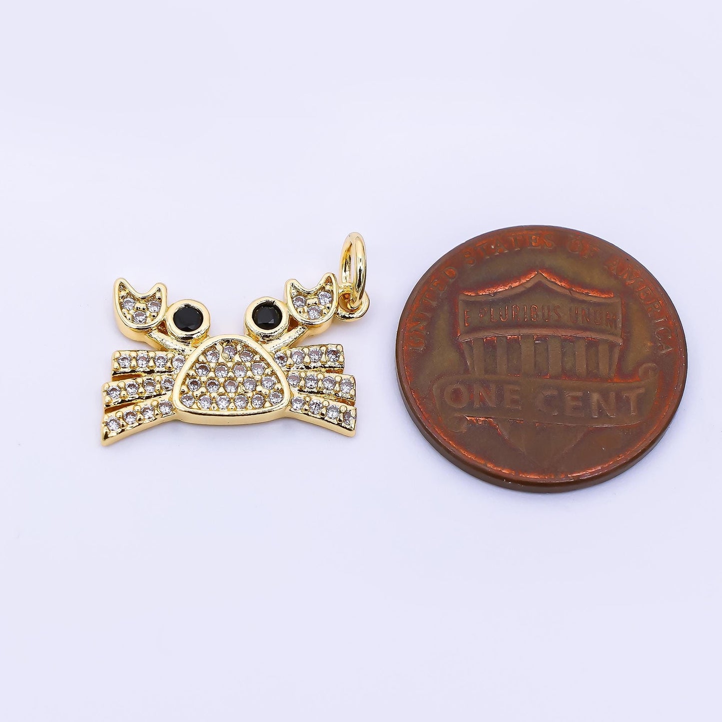 24K Gold Filled 11mm Micro Paved & Black Round CZ Sea Crab Dainty Charm | AF-539