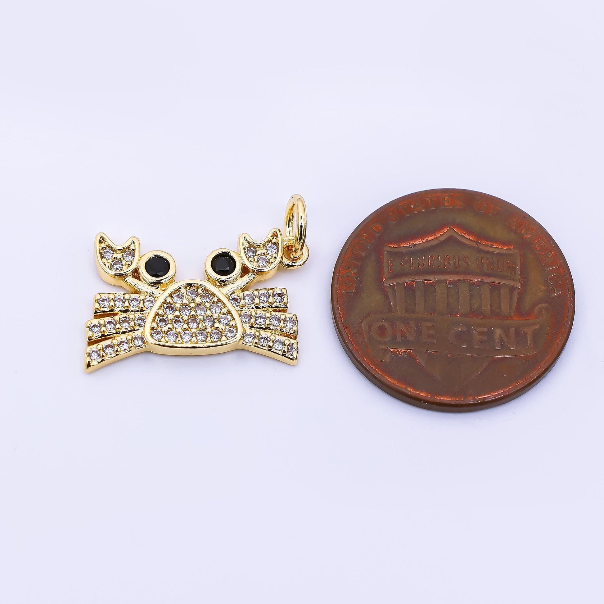 24K Gold Filled 11mm Micro Paved & Black Round CZ Sea Crab Dainty Charm | AF-539