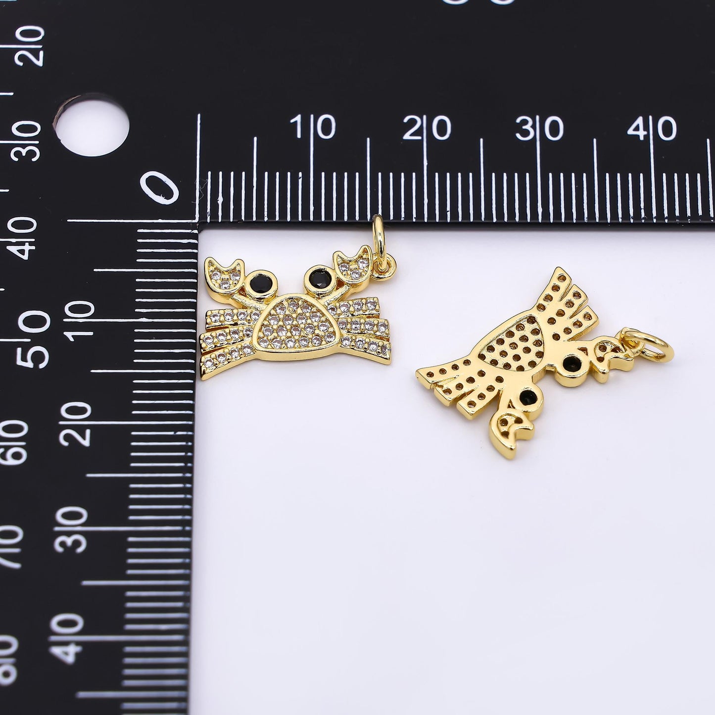 24K Gold Filled 11mm Micro Paved & Black Round CZ Sea Crab Dainty Charm | AF-539